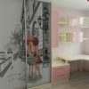 Фото №15828 Мебель в детскую Кремовый белый и Розовый Мебель с фасадом МДФ